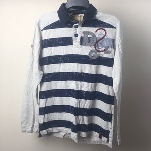Blue and White Long Sleeve Desigual Polo